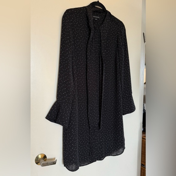 Banana Republic Black & White Sheer Long Sleeve Polka Dot Dress in Size Small - Picture 1 of 11